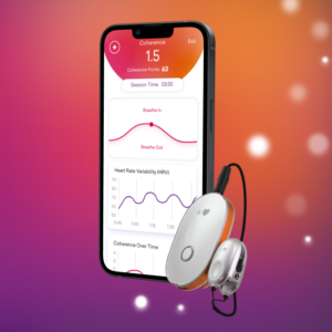 Inner Balance Coherence Plus sensor met de app die hartcoherentie toont